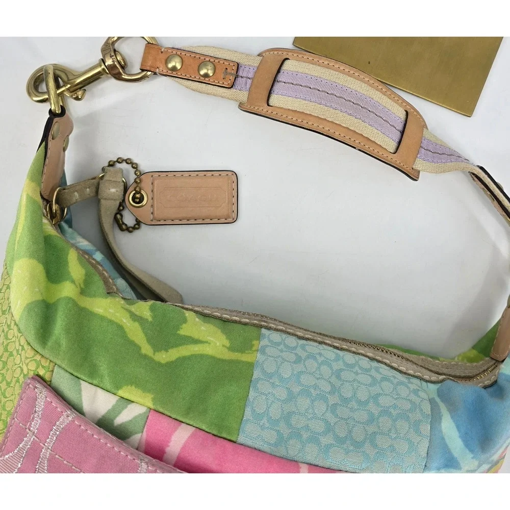 Coach Patchwork Signature Hobo Shoulder Bag Pink Floral Y2K Boho 2000s